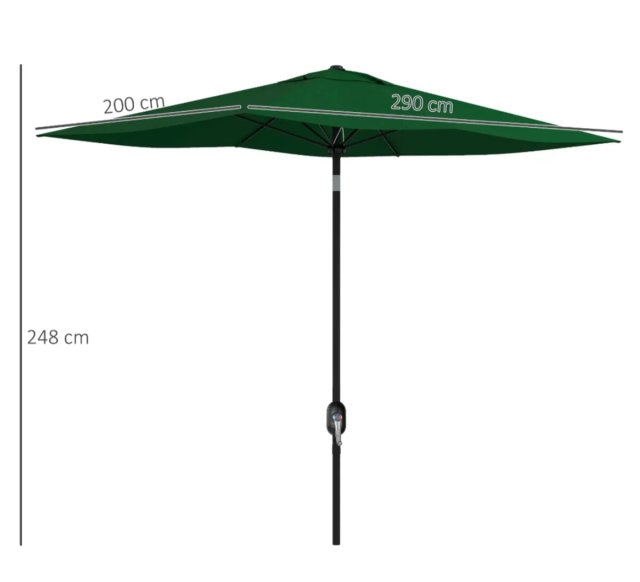 Sombrilla Jardín Rectangular Verde 290x200cm