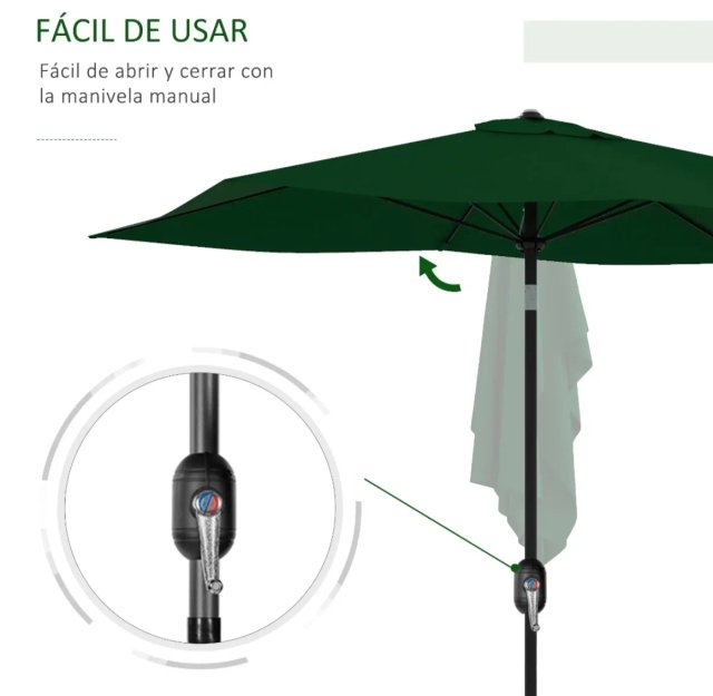 Sombrilla Jardín Rectangular Verde 290x200cm