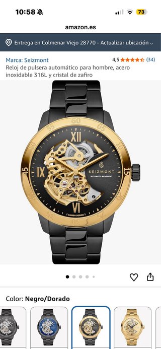 Reloj Seizmont Negro y Dorado Mecánico