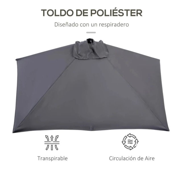Sombrilla Rectangular Gris 230x130cm