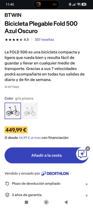 Bicicleta plegable BTWIN Modelo Fold 500