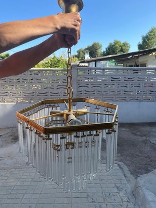 Lámpara Vintage Cristal Lágrimas Dorada