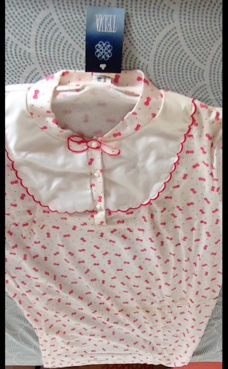 Camisón TELVA blanco con lazos rosas