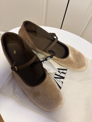 Bailarinas Zara efecto terciopelo marrón T39