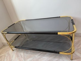 Mesa auxiliar cristal y metal dorado