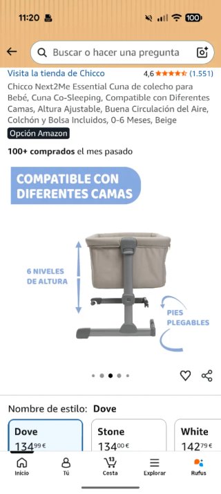 Minicuna colecho Chicco gris