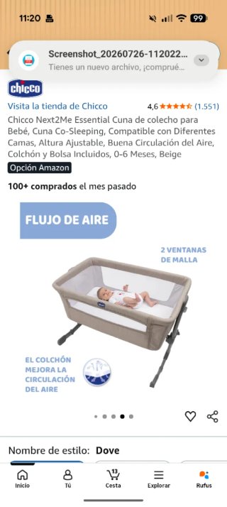 Minicuna colecho Chicco gris