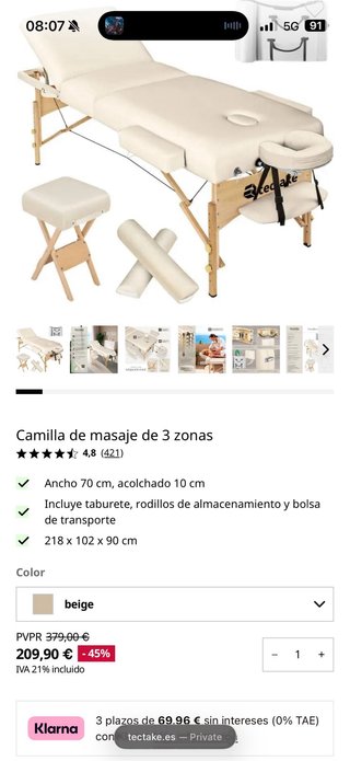 Camilla de Massage de 3 zonas - TecTake