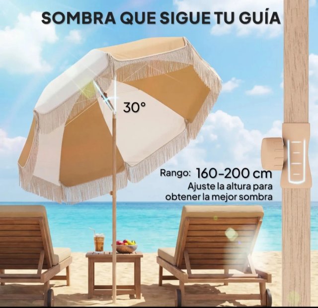 Sombrilla Playa Flecos Ø175 cm Beige/Blanco