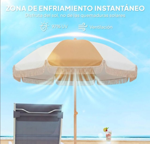 Sombrilla Playa Flecos Ø175 cm Beige/Blanco