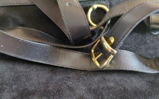 Pochette vintage camoscio/pelle nera/marrone