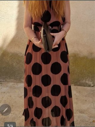 Vestido largo lunares chocolate y negro