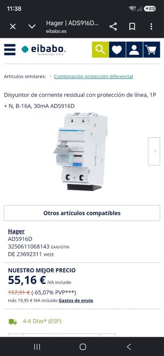 Disyuntor Corriente Residual Hager