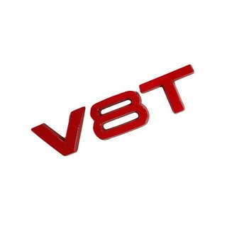 EMBLEMA LOGO AUDI V8T PLATA NEGRO ROJO