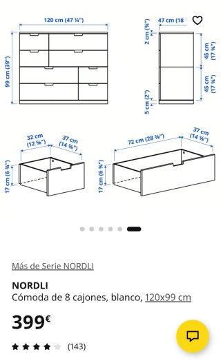 Cómoda NORDLI  8 cajones blanca