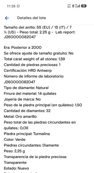 Anillo Oro 14k Turmalina Natural Brasil