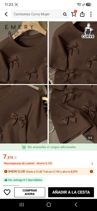 Camiseta lazos marrón Shein Talla 4XL NUEVA