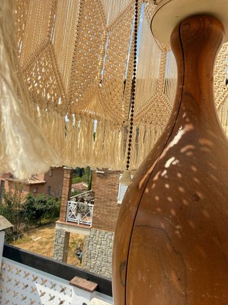 Lámpara Vintage Madera y Macramé Beige