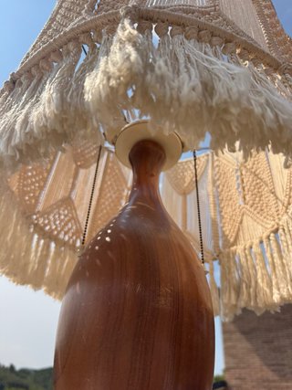 Lámpara Vintage Madera y Macramé Beige