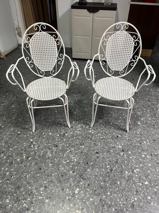 Juego de 2 Sillas Terraza Blancas Metal Rattan
