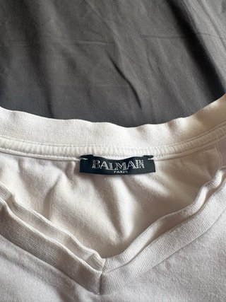 Camiseta Balmain Blanca Logo y Banda Paris