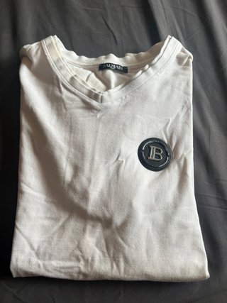 Camiseta Balmain Blanca Logo y Banda Paris