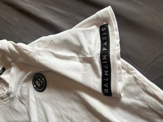 Camiseta Balmain Blanca Logo y Banda Paris