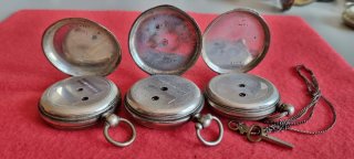 3 relojes de bolsillo de plata a llave