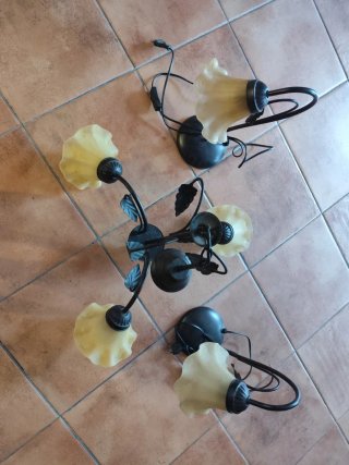Conjunto de lámpara de techo forja y 2 de mesilla