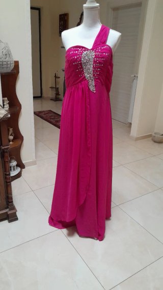 Abito elegante fucsia con strass