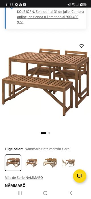 Mesa, 2 sillas y banco NÄMMARÖ nuevo