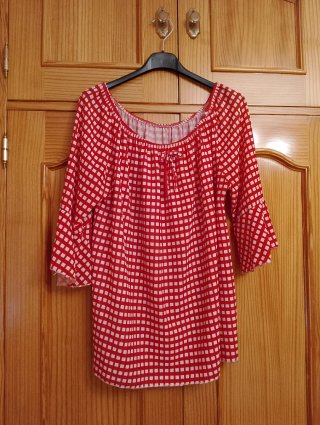Blusa Verano Cuadros Rojo Talla M/L
