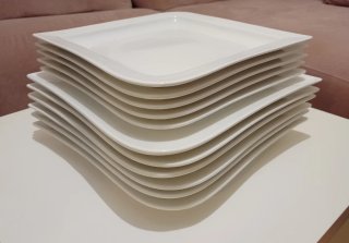 Vajilla Plana Cuadrada Blanca 6 Comensales
