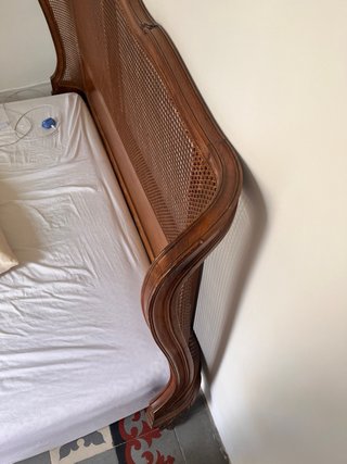 Cabecero de cama de madera y ratán antiguo 2 metro