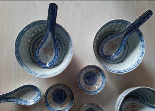 6 Cuencos y 6 Cucharas Porcelana China