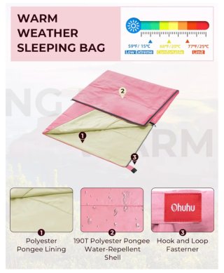 Saco de dormir Ohuhu rosa ultraligero