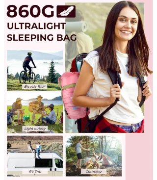 Saco de dormir Ohuhu rosa ultraligero