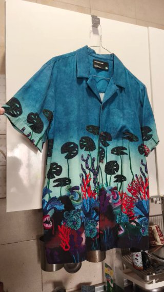 Camisa Estampada Azul/Verde Talla M