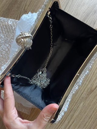 Bolso fiesta perlas plateado