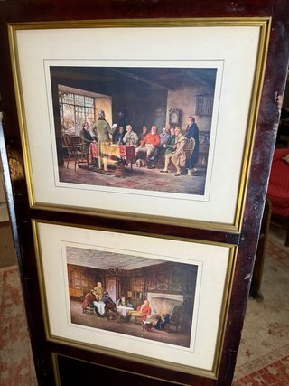 Biombo antiguo inglés caoba grabados