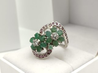Anillo Plata Esmeraldas y Granates Naturales