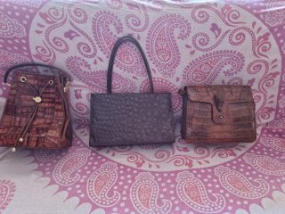 3 Bolsos Imitación Piel Marrón y Gris.