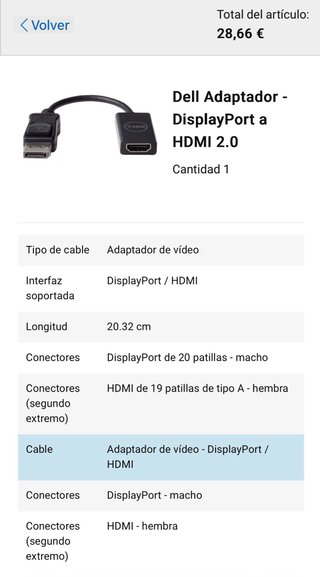 Adaptador Dell DisplayPort a HDMI