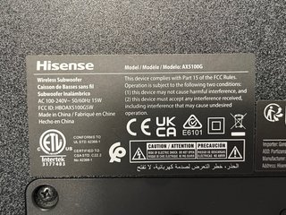 Barra Sonido Hisense con Subwoofer y Altavoces