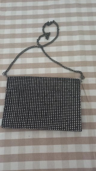 Bolso Mango Strass Negro y Plateado