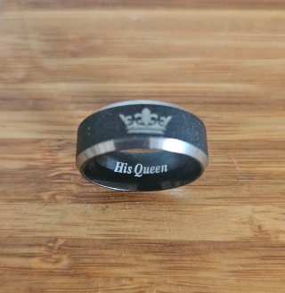 Anillo acero inoxidable y negro mate con corona