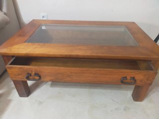 Mesa de centro madera mexicana con cristal