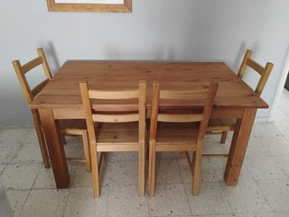 Mesa comedor madera 150x90cm + 4 sillas