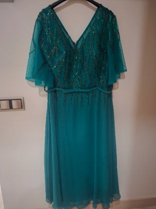 Vestido de fiesta largo verde azulado