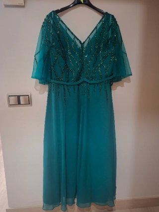 Vestido de fiesta largo verde azulado
